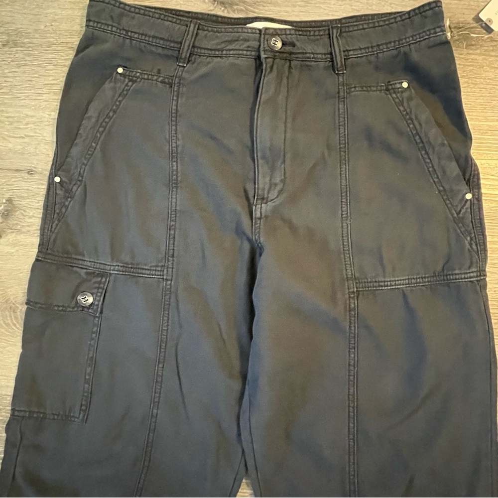 Anthropologie Utility Barrel Leg Cargo Pants Size 14 Black Blue High Rise Ankle - Picture 6 of 10